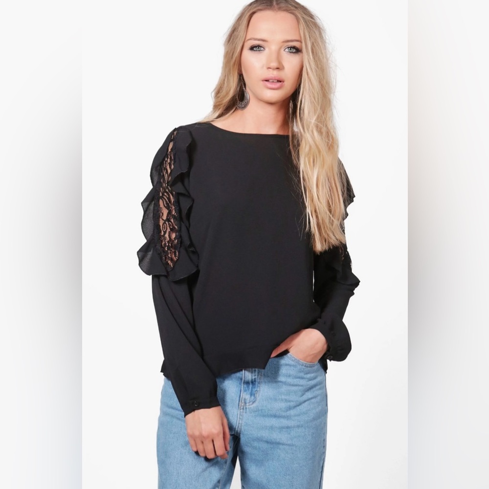 Boohoo Lydia Ruffle Shoulder Woven Blouse